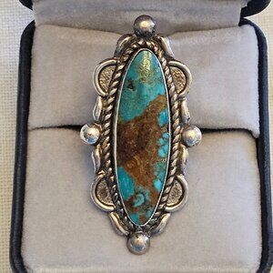 Vintage Native American Sterling Silver Turquoise Ring, size 5.5